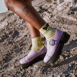 Dr. Martins Addina Flower Buckle Leather Platform Shoes in Purple